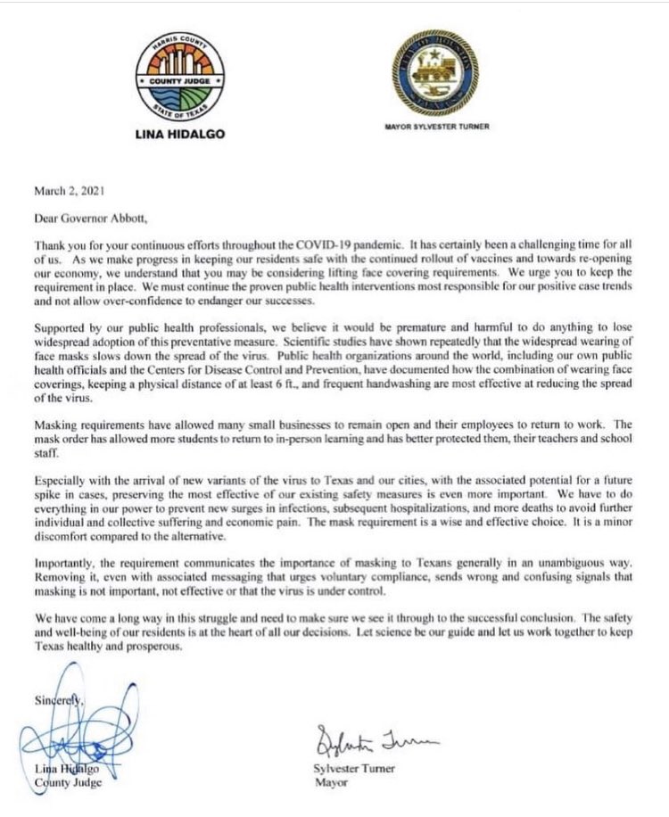 TeneshiaforHC's tweet image. Thank you for your leadership @SylvesterTurner and @LinaHidalgoTX. We will continue to help save lives and #MaskUpHou.