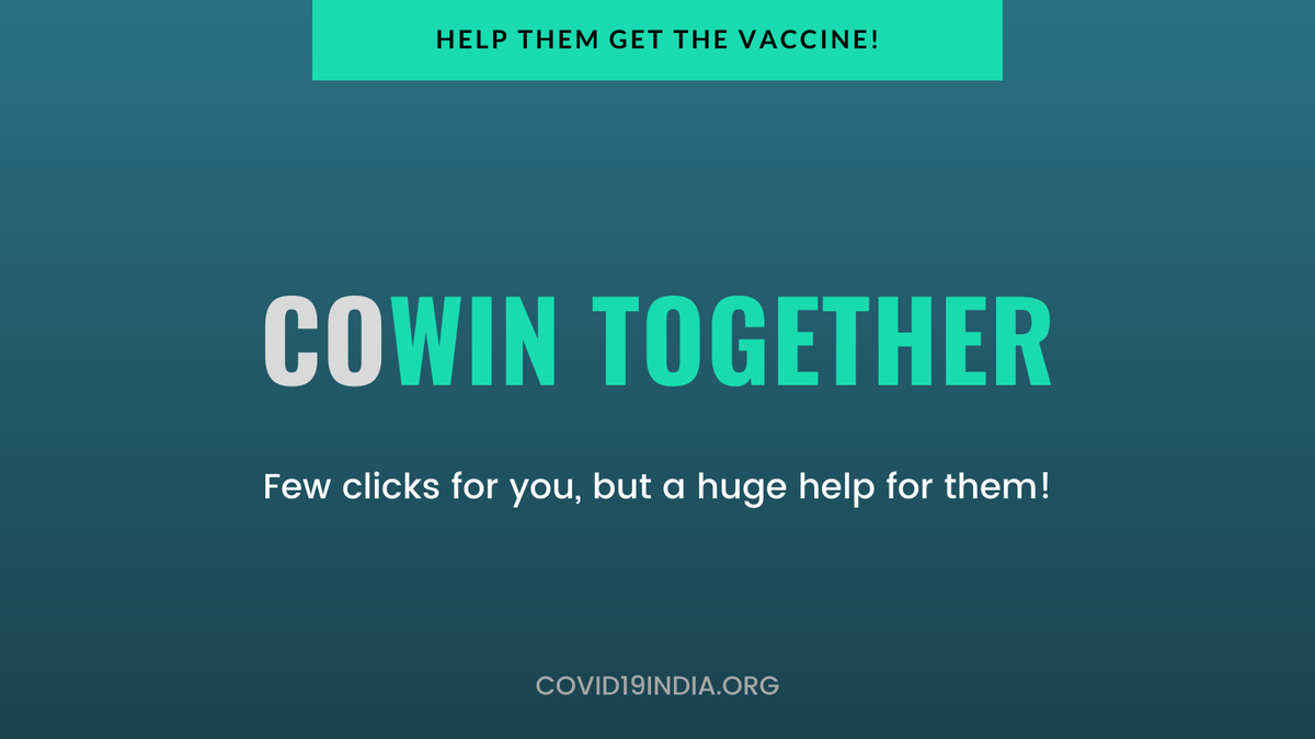 covid19indiaorg's tweet photo. Don't let lack of access to technology, prevent people from getting the vaccine.
Let's #cowintogether!
Reach out to the elderly in your family/neighbourhood and help them get an appointment on https://t.co/MXoqGgZk18.
Few clicks for you, but a huge help for them! https://t.co/oVMjBqfEkt