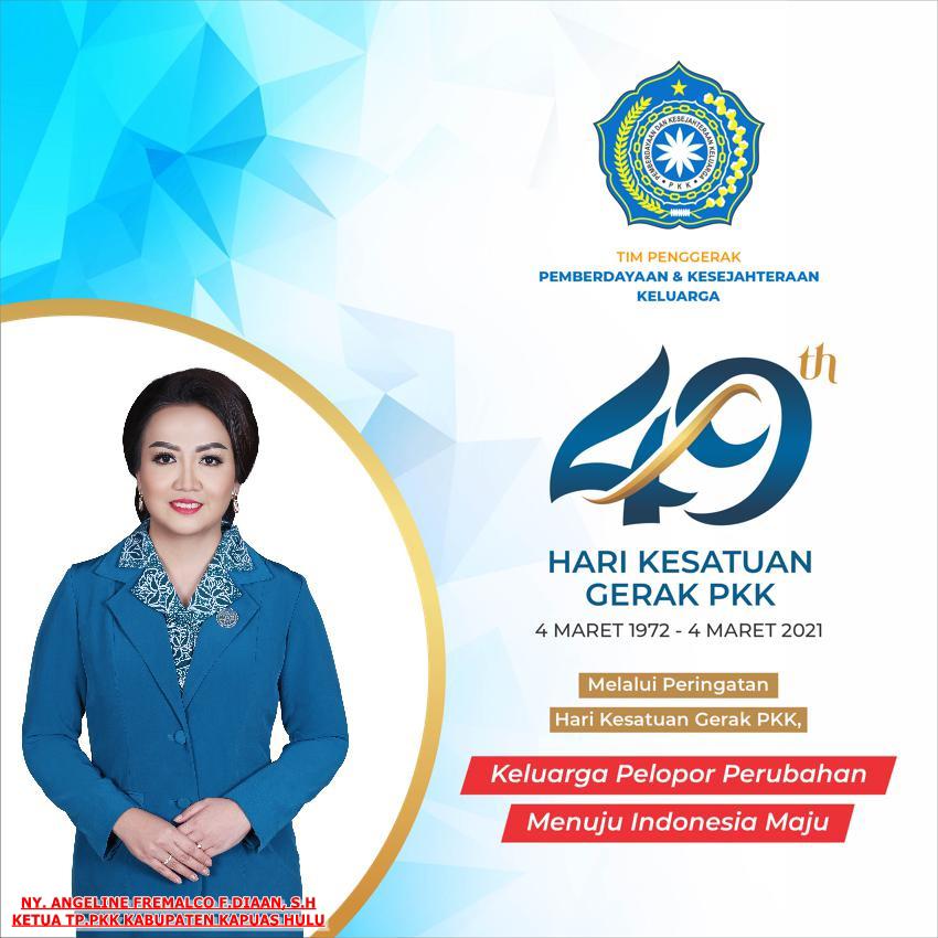 Saya selaku Ketua Tim Penggerak Pemberdayaan dan Kesejahteraan Keluarga (TP PKK) Kabupaten Kapuas Hulu mengucapkan selamat Hari Kesatuan Gerak PKK ke-49 pada 4 Maret 2021.

Melalui peringatan Hari Kesatuan Gerak PKK, keluarga bisa menjadi pelopor perubahan menuju Indonesia Maju.