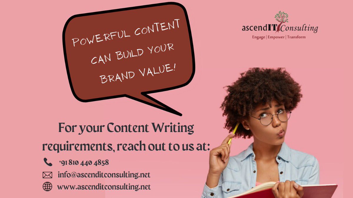 EmergentDigiSol's tweet photo. For your Content Writing requirements reach out to us at:
+91 810 440 4858
info@ascenditconsulting.net
https://t.co/4eZUZIGHHp
#DigitalMarketing #ascendITConsulting #ContentWriting #ContentMarketing #ContentDesigning #DigitalTransformation #DigitalConsulting #DigitalStrategy https://t.co/eqOGxfOzYj