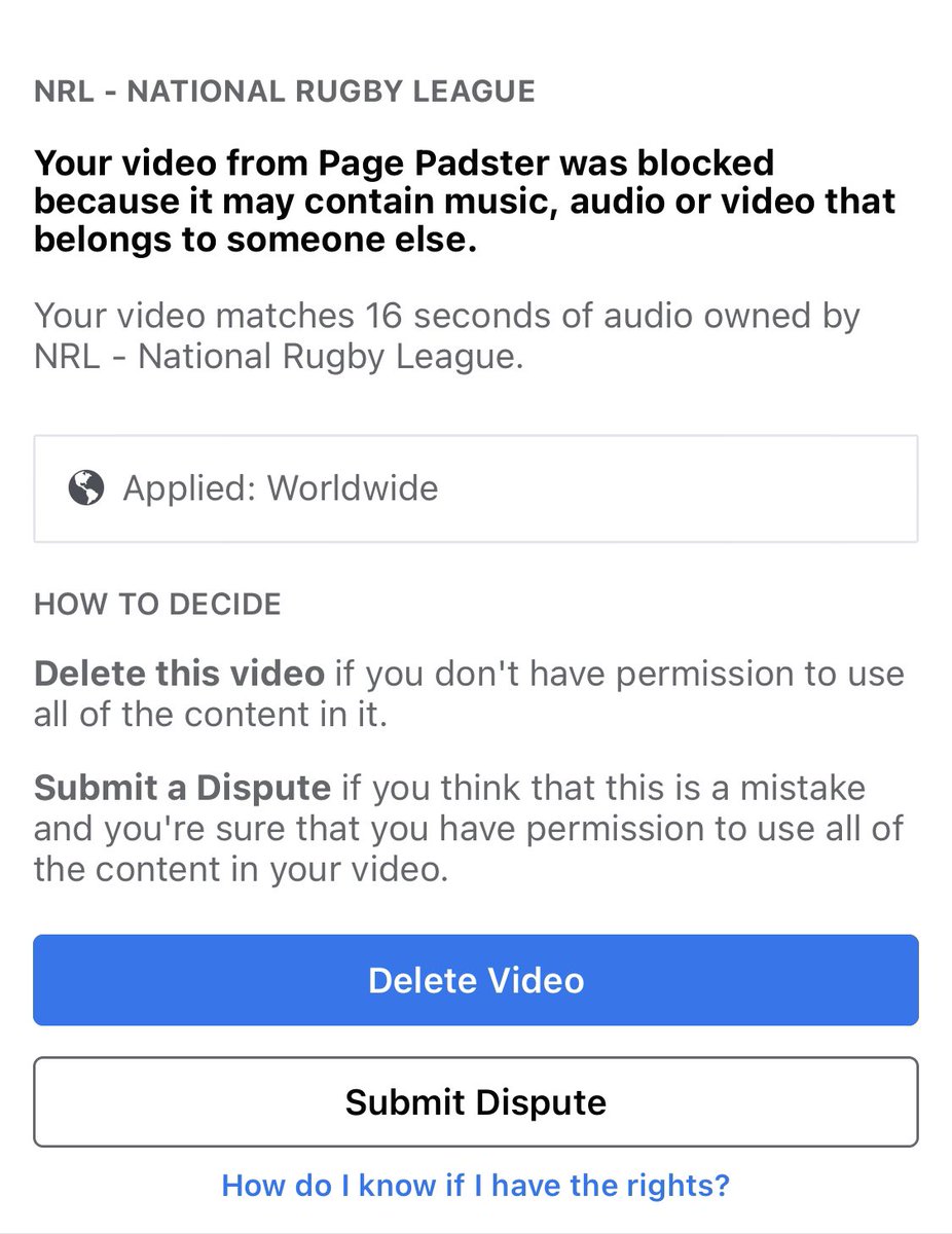 padstermedia's tweet photo. I play 50+ different sound bits .. how am I suppose to know which one is owned by NRL? ... @FacebookGaming https://t.co/dqGiVsJ52p