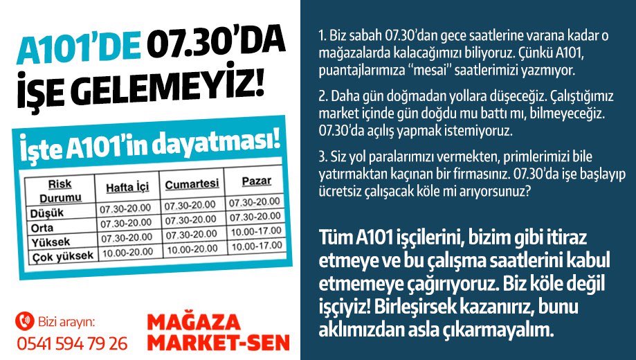 magazamarketsen's tweet photo. 07.30'da işe gelemeyiz!
Bu çalışma tablosunu geri çek A101. @A101iletisim https://t.co/jTGYF2Vcx8