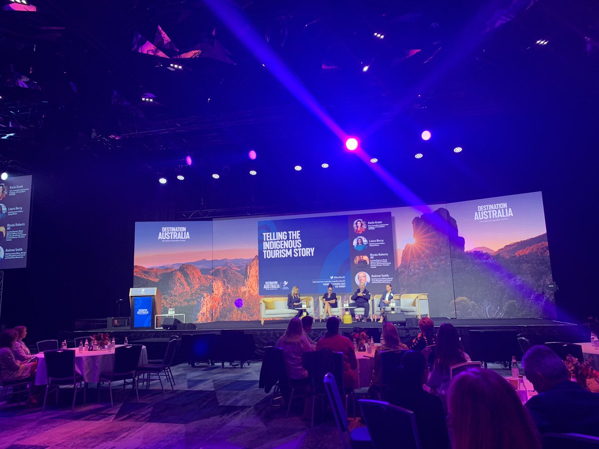 karlagrant28's tweet photo. Huge thanks to @TourismAus for inviting me to facilitate a panel discussion at their #DestinationAustralia Conference on Telling the Indigenous Tourism story with fab panelists @laurakberry #RhodaRoberts #AndrewSmith & MC @karlstefanovic #tourism #business https://t.co/MrwNws4wHf