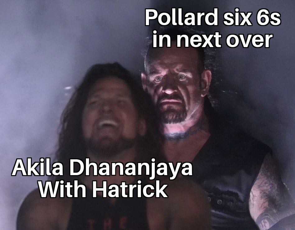 DKPATEL_506070's tweet photo. This is what Pollard did with Akila Dhananjaya. 
Pollard joins Yuvraj Singh to hit six sixes in an over in T20 https://t.co/gSED95rsUs