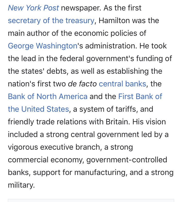 15/ UK provokes war with IS->US ends up in massive debt->US thinks it needs a centraI bankMadison was besties with Alexander Hamilton, British-territory-born father of *both* US CentraI BanksMore than that: he’s the father of National DebtPlenty has been written on him