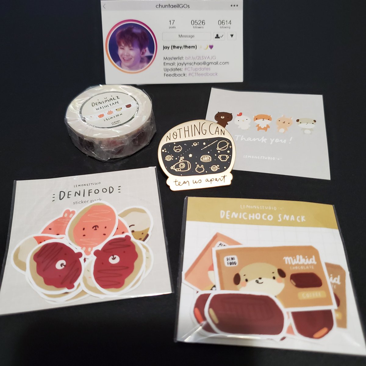 bobawonpil's tweet photo. thank you @lemon6studio π for the cute stickers + washi tape! i'm in love with the enamel pin! and thanks again @chuntaeilGOs for handling the GO! π₯° #CTfeedback https://t.co/AKWuu4csJU