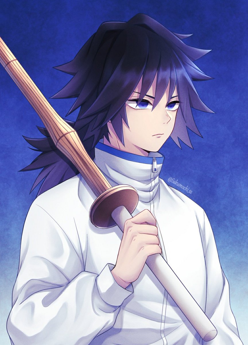 tomioka giyuu 1boy weapon male focus solo sword long hair blue eyes  illustration images