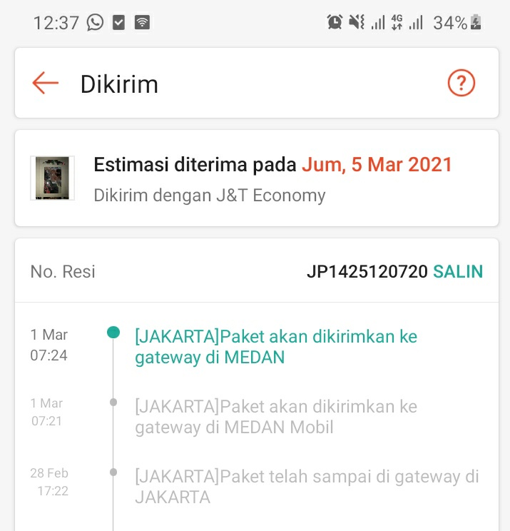 J T Express Indonesia On Twitter Halo Ka Mohon Maaf Atas Ketidaknyamanannya Paket Kaka Saat Ini Sedang On Process Menuju Medan Gateway Via Transportasi Mobil Dan Untuk Estimasi J T Eco Sedikit Lebih Lama
