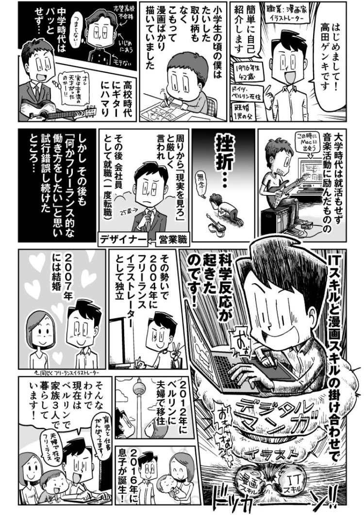 【自己紹介(固定用)】
はじめまして、高田ゲンキです。1976年11月生。2012年よりドイツ・ベルリン在住でイラストレーターと漫画家をしています。著書2冊出版。フリーランス関連のツイート多めです。よろしくお願いします。

▽漫画は著書『フリーランスの教科書 1年生』より
https://t.co/NWIMCYcpm4 