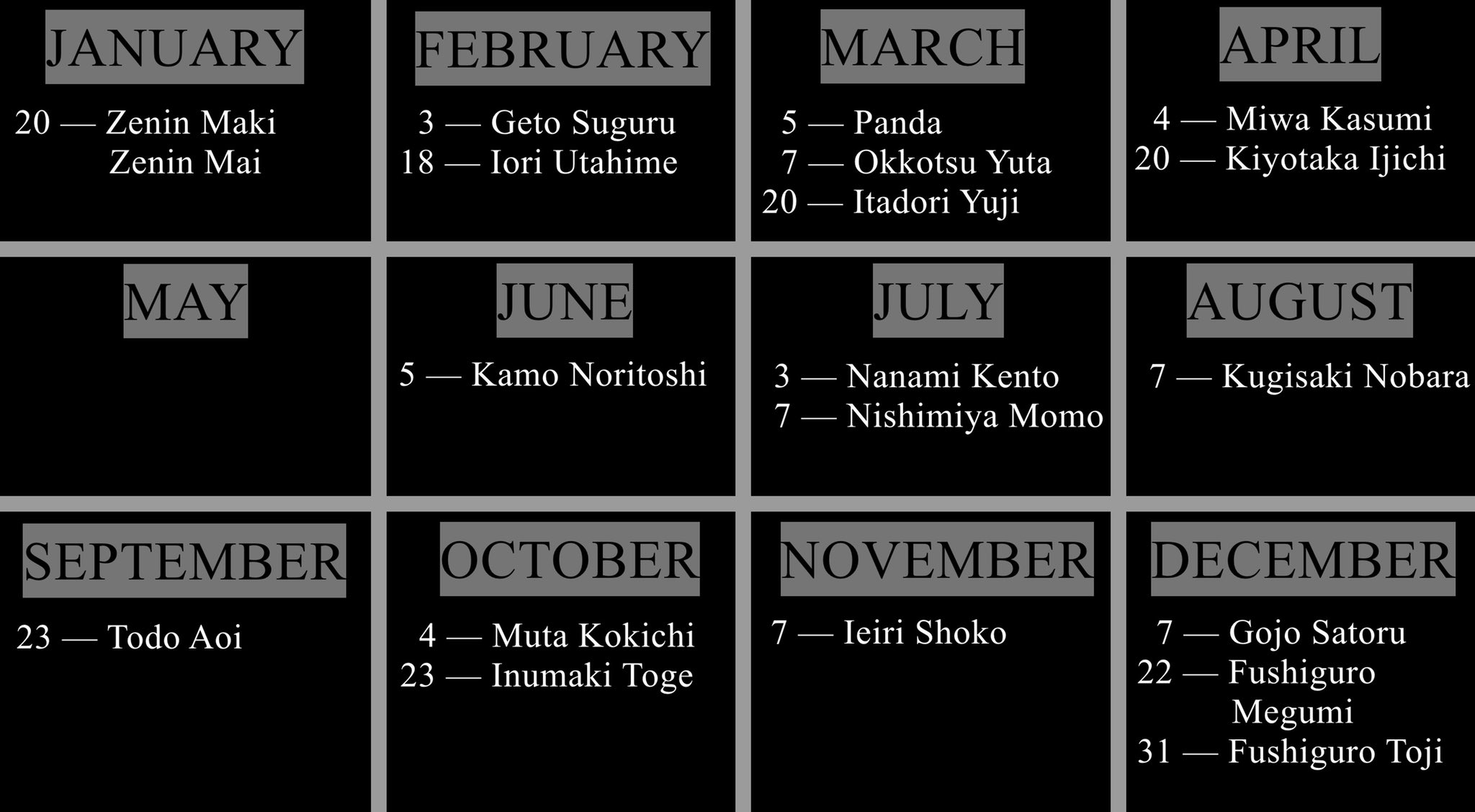 Shiro On X: Jujutsu Kaisen Characters Birthday Note: -The, 42% OFF