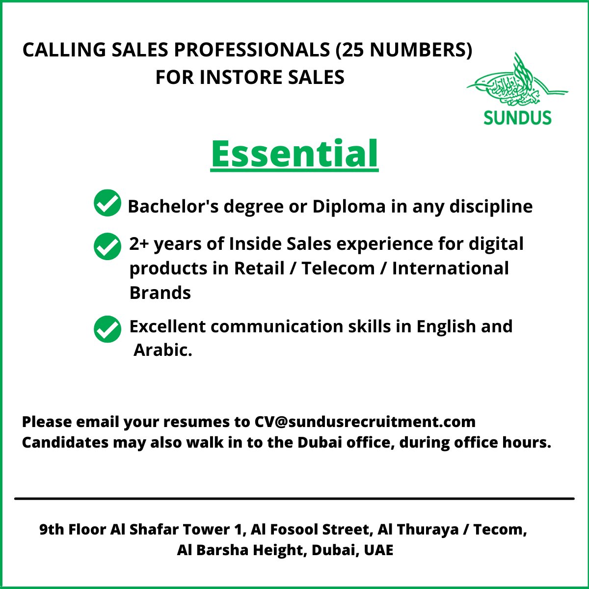 SundusGlobal's tweet photo. Sales interviews in progress.
#Sales #Sundus #SundusRecruitmentAndOutsourcingServices #salesjobs #humanressources #recruitment #uae #jobs #jobsinuae #dubai #abudhabi #jobsearch #careers #nowhiring #joinourteam #instoresales #recruiting #hiring #job #resume #hr https://t.co/zV1aqchjWD