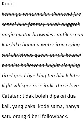 (Ketentuan akun 2DFess )

HANYA MEMFOLLOW AKUN RP 2D &amp; CA/PA penulis RP 2D (harus memasang foto profil 2D)

Catatan akun tidak:
- Double FC
- Bio kosong 
- DN titik, strip, tanda baca saja, atau kosong
- Avatar hitam

Lainnya.