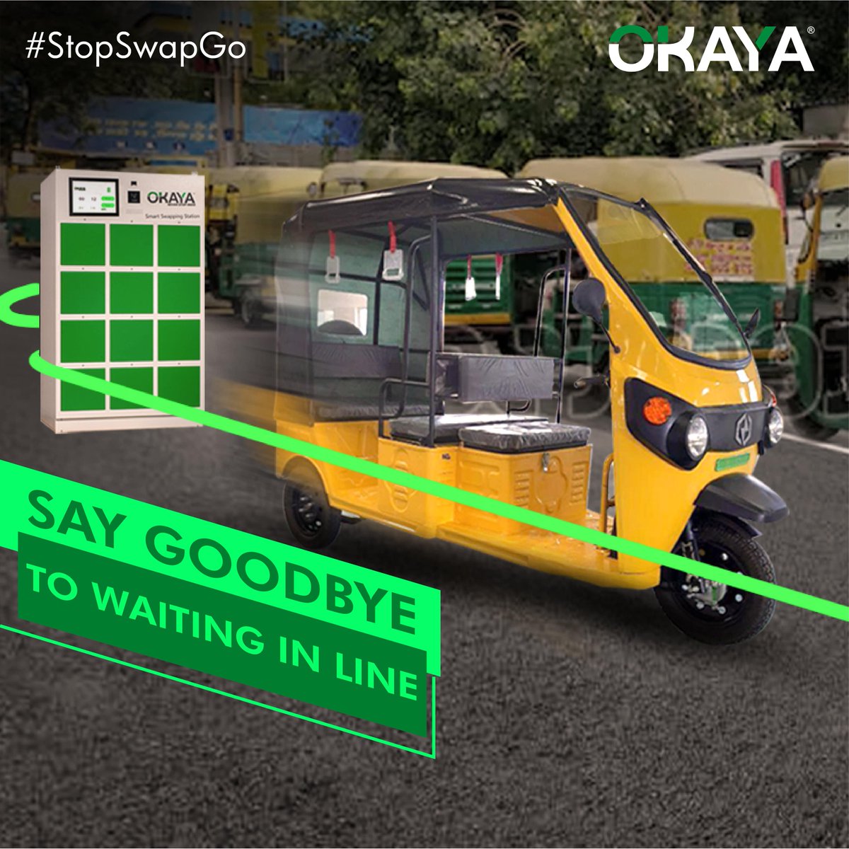 OkayaPowerGroup's tweet photo. Why need to wait for too long while your electric vehicle is being charged. when you can swap your battery in minutes at Okaya Smart Swapping station.
#Okaya #OkayaPowerWorld #NeverStopIndia #batteryswapstation #battery #recharge #batterySwap #ecofriendly #electricalvehicles https://t.co/IKoGw4TEmD
