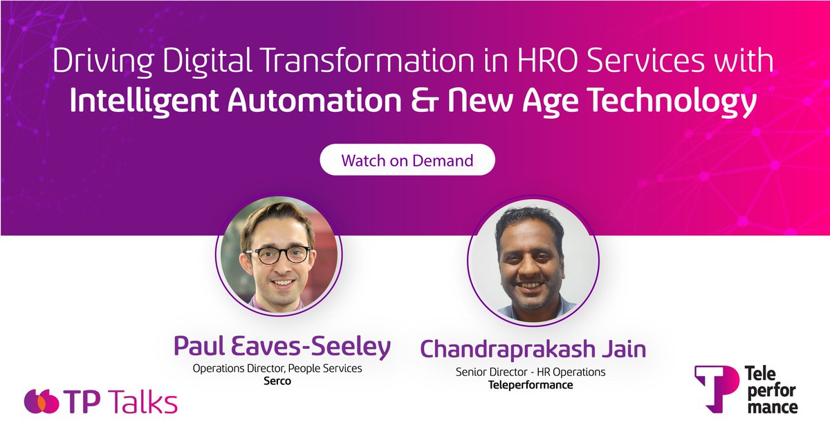 TPIndiaOfficial's tweet image. Now available on Demand! Watch our TPTalks session, as Paul Eaves-Seeley and Chandraprakash Jain discuss how digital capabilities are enabling HR to come up with new ways to deliver strategies throughout the organization. bit.ly/TPHROOnDemand

#TPTalks #Teleperformance