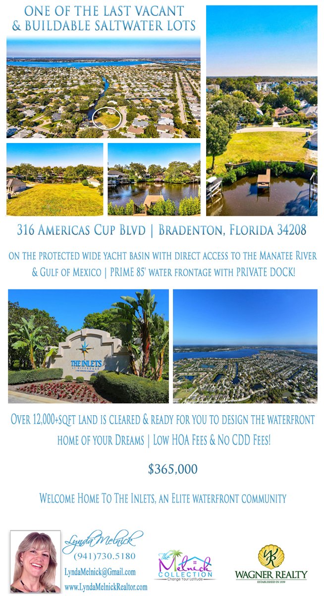 Don't miss your chance! 
For more information visit lyndamelnickrealtor.com/p/316-Americas…

#TheMelnickCollection #BradentonRealtor #WaterfrontRealtor #TheInlets #BuildableLot #FloridaWaterfrontForSale