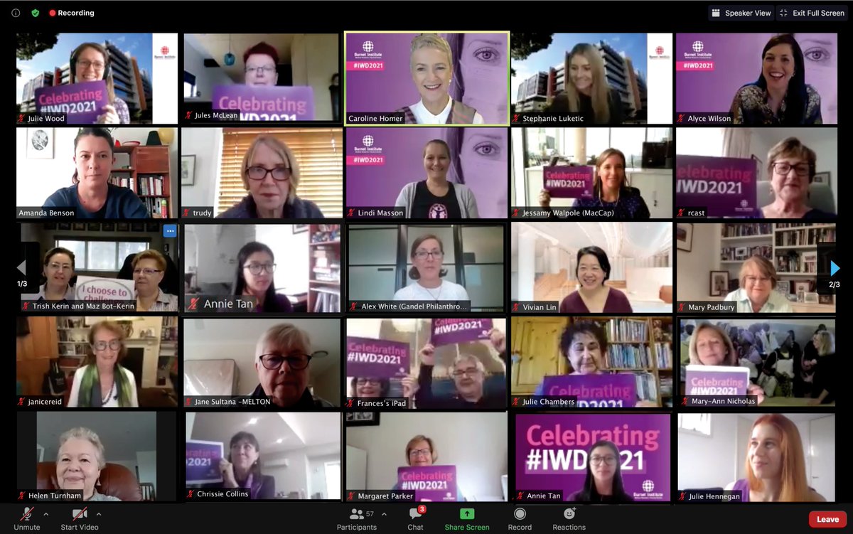 So lucky to be able to celebrate International Women's Day #IWD2021 early with a bumper virtual turnout of <a href="/BurnetInstitute/">Burnet Institute</a> staff, students and supporters discussing #COVID19 and the impact on women and girls #womenofburnet #womenlead
