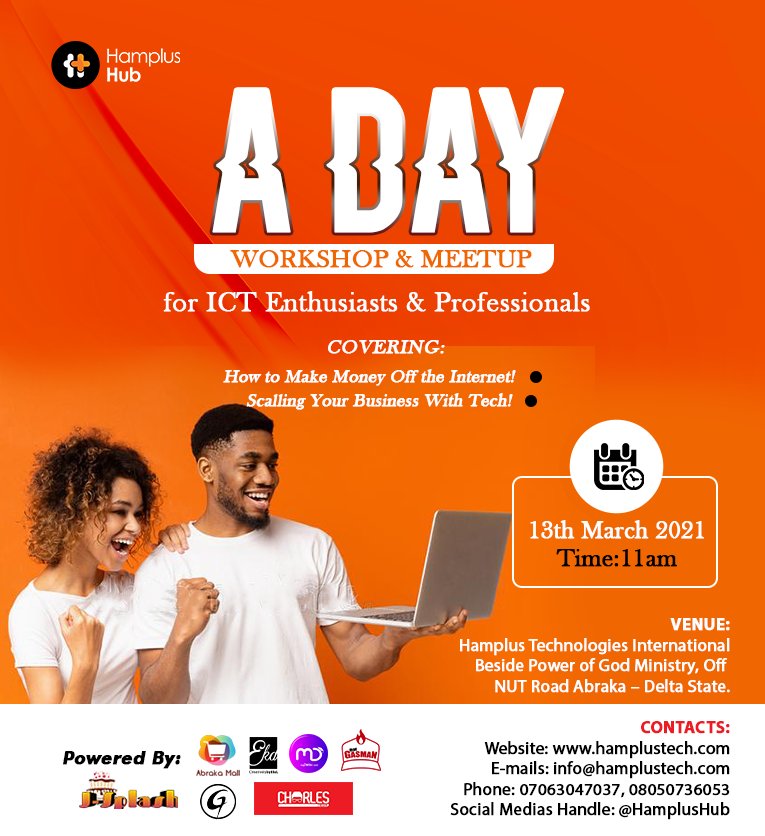 HamplusHub's tweet image. This another opportunity, don&apos;t miss it. 13-03-2021, a day not to miss!

@DeltaTechComm 
@DSGovernment 
@gdg 

#HamplusTech