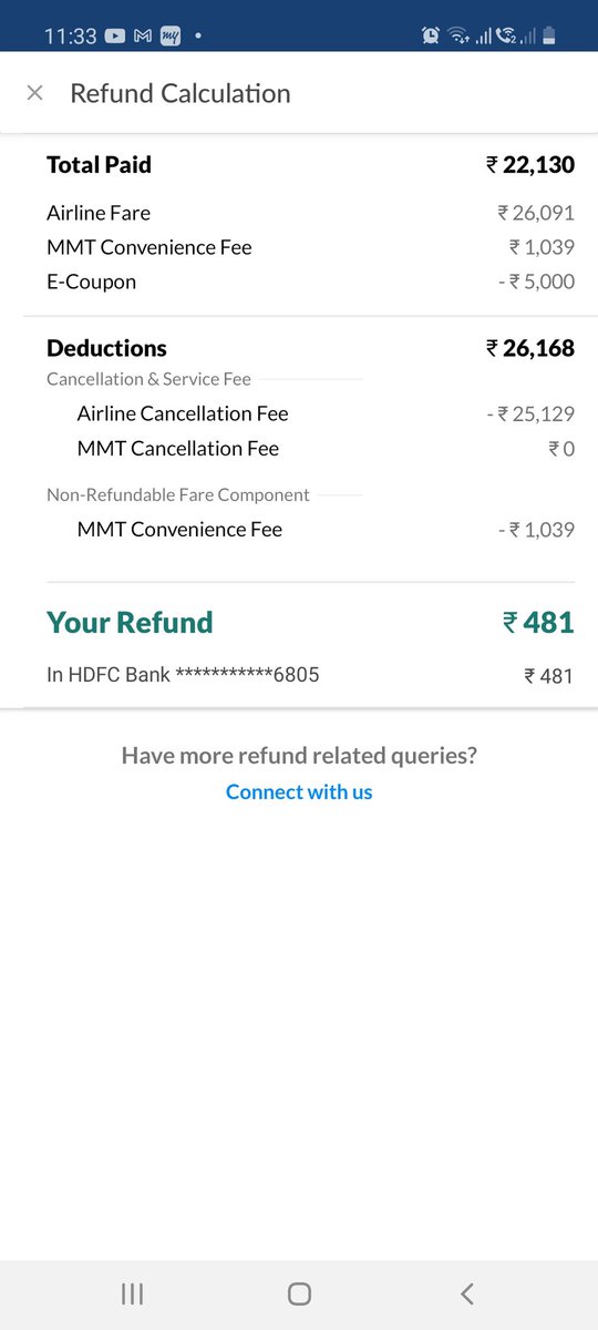 Kumarisoni_1107's tweet photo. @makemytripcare @makemytrip 
If my air ticket cancelled by airlines itself due to COVID then why airlines deducting cancellation fee.I am attaching refund breakup to your reference. I need full refund.
Please do needful as soon as possible. https://t.co/njvNx741Wg