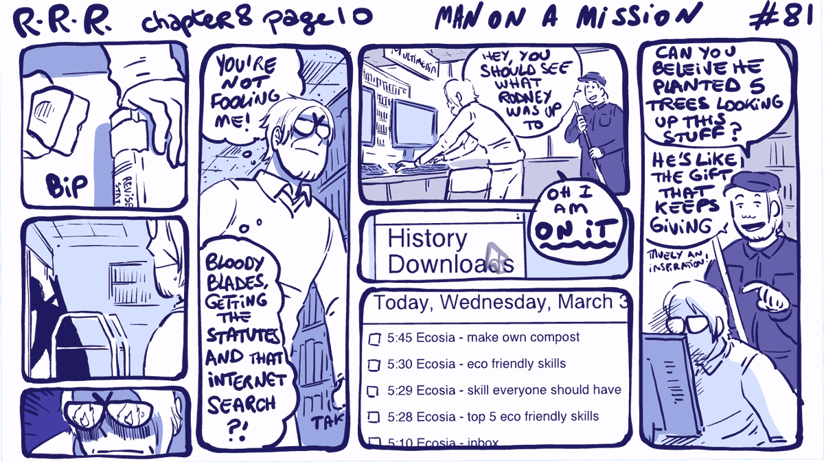 #rodneyRrodney chapter 8 page 10 ! ⌨️ strip 81 : man on a mission. End of chapter. Listen I know some of yall had guessed it but hey, it was only a minority. Hope you enjoyed the library chapter :)