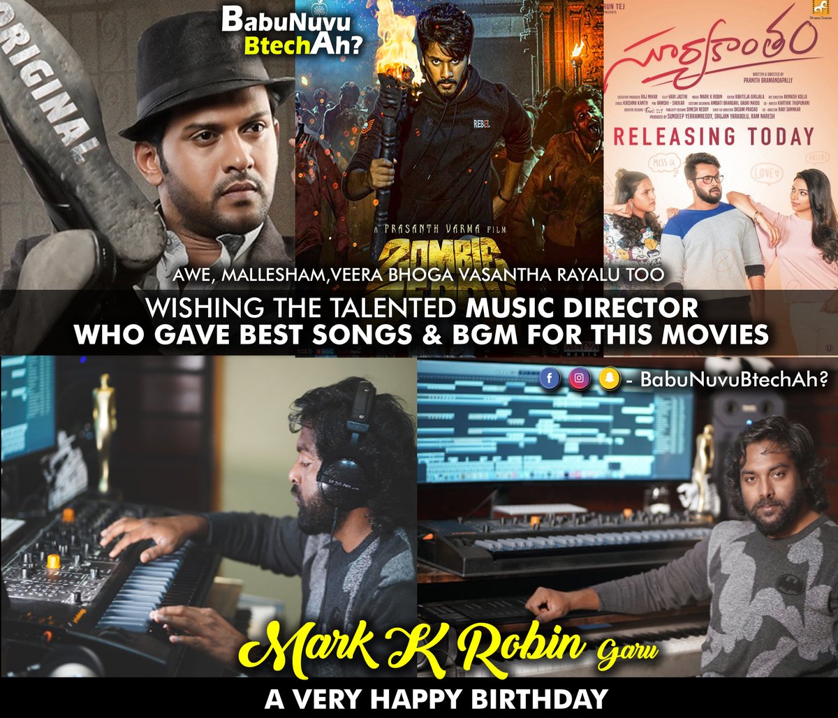 BabuNuvuBtechAh's tweet photo. Agent & Awe lo BGM aithey π₯
Wishing The Talented Music Director @iamMarkKRobin garu A Very Happy Birthday π₯
#HBDMarkKRobin #MarkKRobin https://t.co/oB7Y4yTPq0