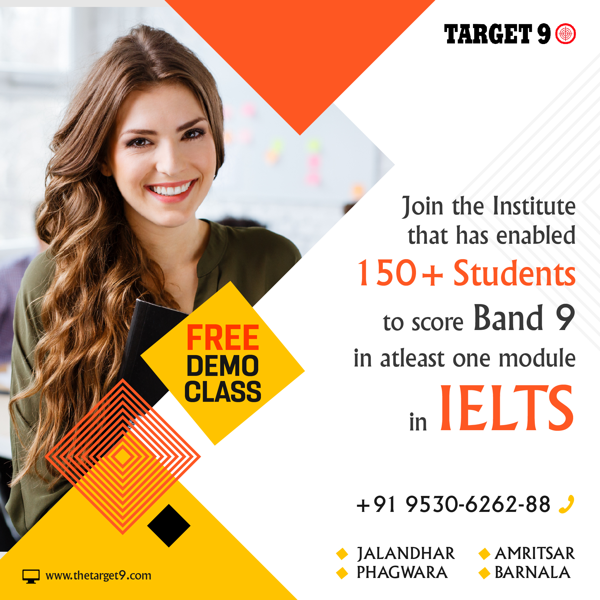 Target9 on X: As best IELTS coaching centre in Punjab, Target 9 provides  result-oriented IELTS classes with vast study material & individual  attention. Get a free demo class before joining. Book Free