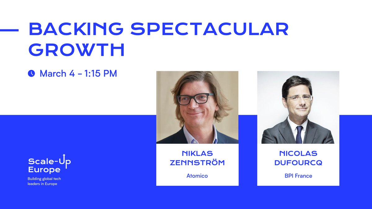 At 1:15 PM, join <a href="/roxannevarza/">Roxanne Varza</a> in a conversation with <a href="/nzennstrom/">Niklas Zennström</a> and <a href="/NicolasDufourcq/">Nicolas Dufourcq</a> about "Backing Spectacular #Growth in Europe" #ScaleUpEurope