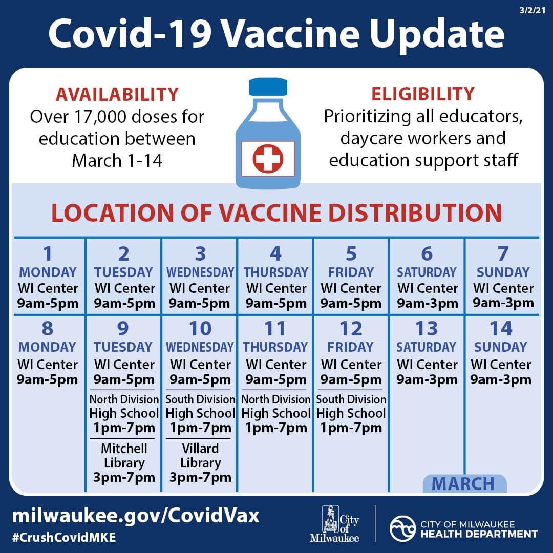 #Milwaukee residents, more #COVID19Vaccine dates via <a href="/MKEhealth/">City of Milwaukee Health Department</a>! Plz share w/ your communities!

View eligibility &amp; sign up for appointment slots at milwaukee.gov/covidvax (w/ English, Spanish, Hmong)

You can also call 414-286-6800

I checked &amp; many spots still left!