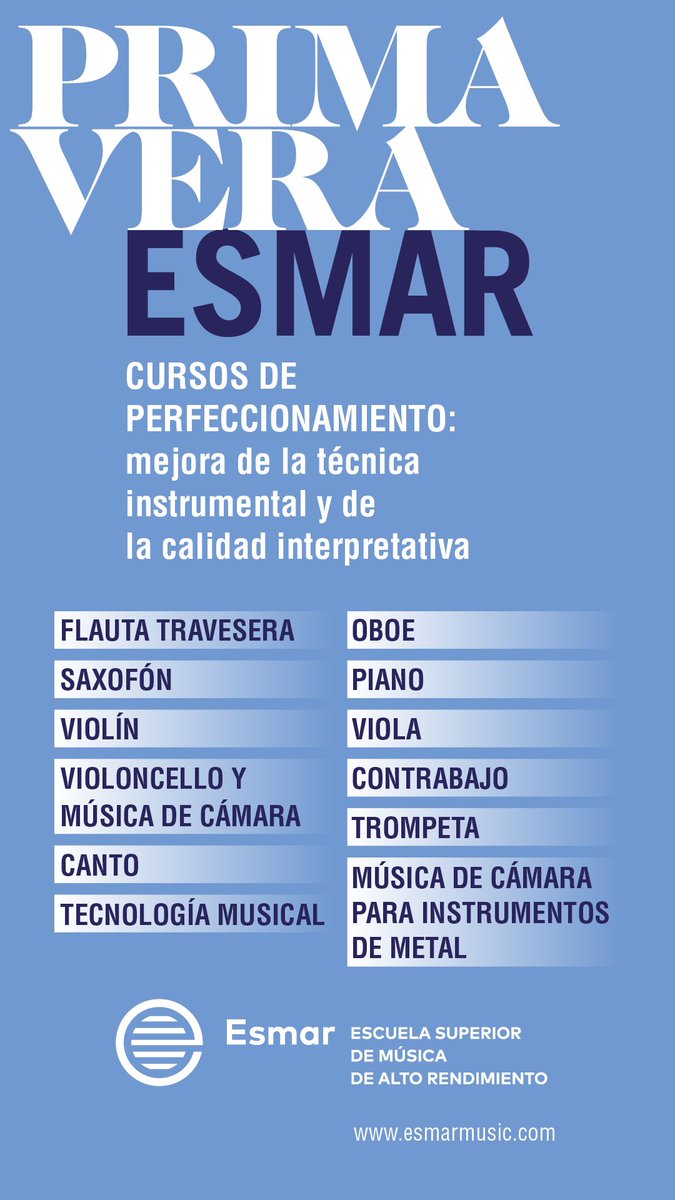 PRIMAVERA 💙 ESMAR

Inscripción abierta desde YA!!
esmarmusic.com/primavera-esma…
