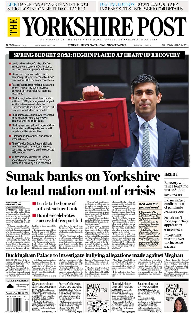 IanDayPix's tweet photo. Good morning all, here are the front pages of today's Yorkshire Post and Business supplement - Spring Budget 2021 : Region placed at heart of recovery. #Yorkshire #Budget2021 

👉 Subscribe: https://t.co/iZPhydeBte https://t.co/FALs3qJ8EH