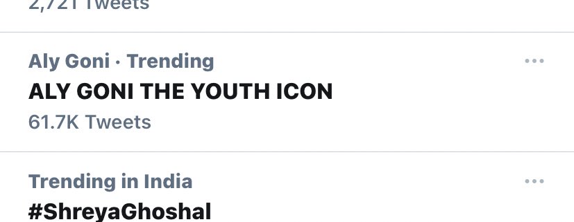 VAISH_K7's tweet photo. Speeddd uppp guyssss ! It is in thee lissttt ! Yaayyyy ! 
ALY GONI THE YOUTH ICON https://t.co/0DHfDIn8rZ