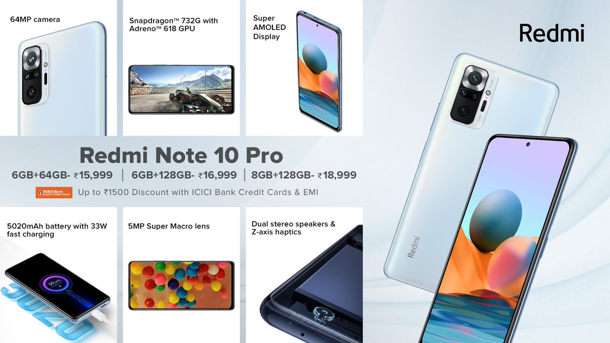 GreedyTech's tweet image. #RedmiNote10Pro offers same specs as #RedmiNote10ProMax except the #108MPCamera on rear. 

It starts from Rs. 15,999 and we think it's the best among the bunch in terms of value.

Your thoughts??

#RedmiNote10Launch #10on10 #RedmiNote10SeriesLaunch #RedmiNote10Series #GreedyTech