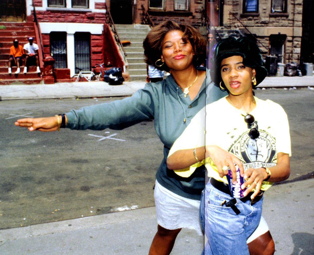 Queen Latifah and MC Lyte photographed by Brother Ernie on set of "Hea...