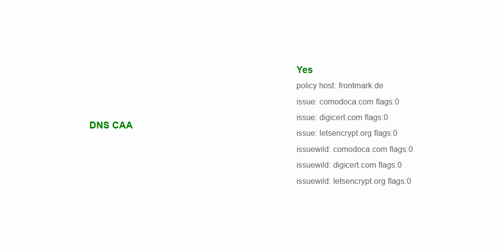 frntmrk's tweet photo. Want to restrict SSL certificate issuance to the CAs you actually use so you can minimize your risk?
Use #SSLMate's CAA Record Helper:
➡️ https://t.co/g277xO1SUk
Check with `dig caa` or #SSLLabs:
➡️ https://t.co/jdxR7ldx4C
https://t.co/VEDizpkznk via #Cloudflare 💪👇 https://t.co/4jLwhgVPaE