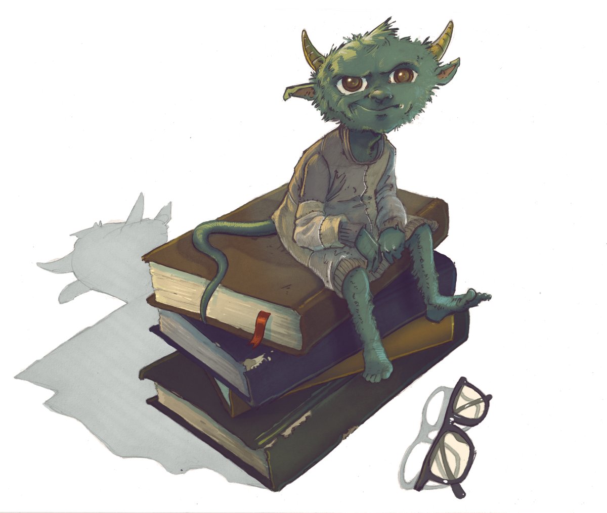 TomExtonArt's tweet photo. Happy #WorldBookDay  from Gordon the Gremlin!  Gordon has his nose stuck into the Manual for Mischief at the moment, and we hope you've got something good on the go too. https://t.co/hObeFXgVhr