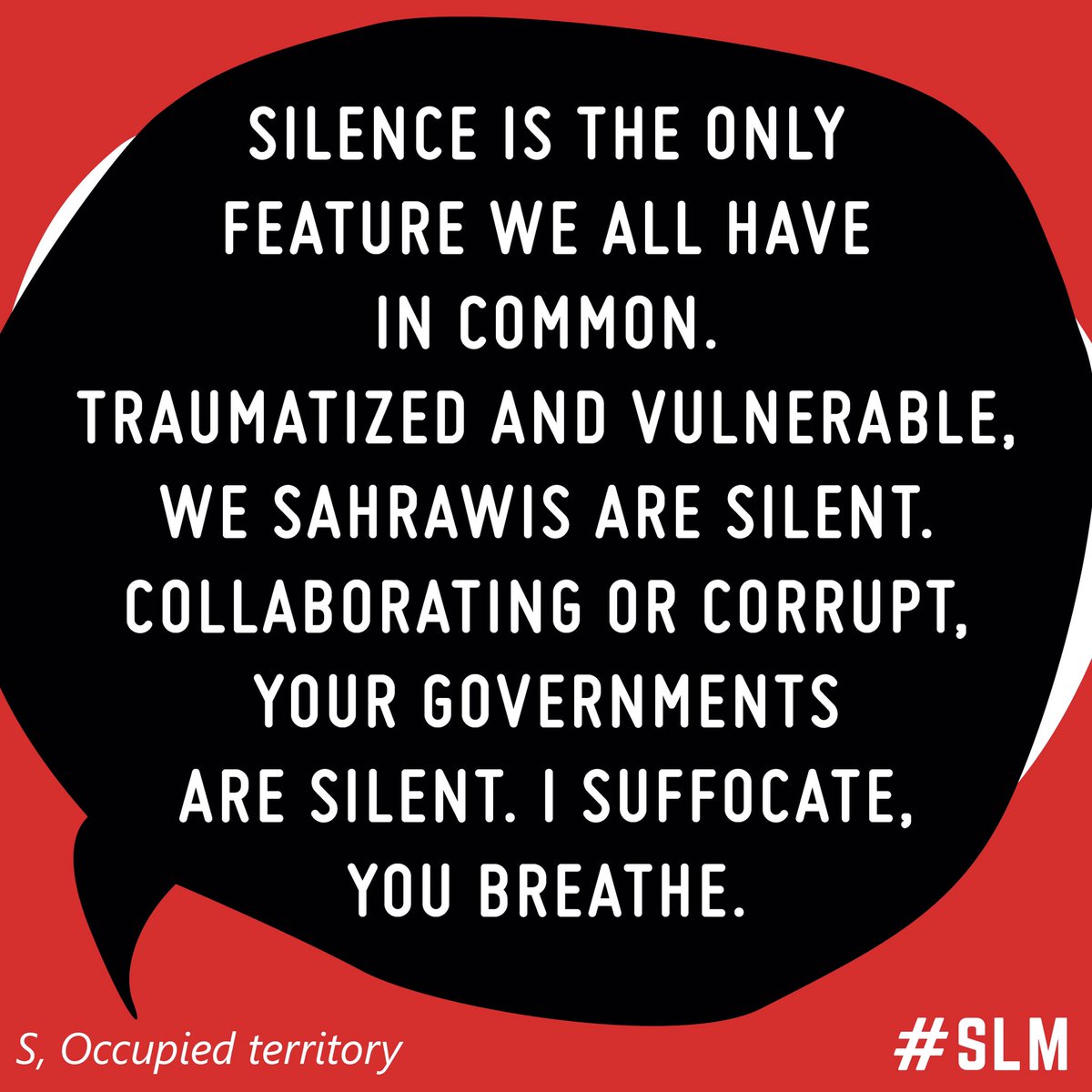 The Sahrawi voice counts.

Testimonial | 4 | from the occupied territory of Western Sahara.
#sahrawi_lives_matter #saharaoccidental #sahara_occidental #westernsahara #RompamosElSilencio #ParemosEstaGuerra #Polisario #saharalibre #sahrawi #SLM #البوليساريو #الصحراء_الغربية