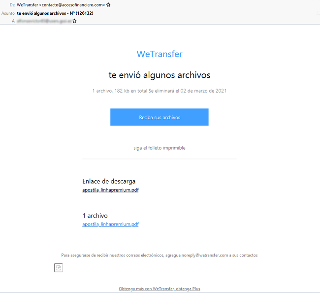 guardiacivil's tweet photo. ⚠ #ALERTA ❗ Detectada campaña de emails que suplantan a empresas, como WeTransfer o WhatsApp.

#NoPiques contienen enlaces que descargan un #troyano. Instan a pulsar sobre un enlace utilizando distintos argumentos.   #SeguridadInternet 

https://t.co/5nofEvM53a https://t.co/EgZ9aboNS5