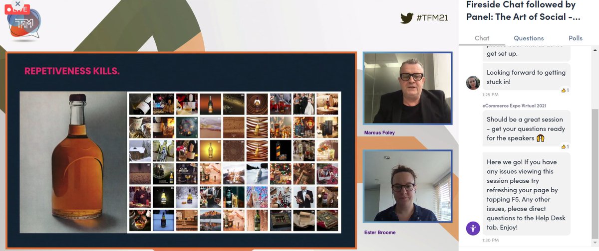 🥃 The art of #social &amp; distinct digital brands...be different! with <a href="/marcusfoley/">Marcus Foley</a> and Global Head of #Marketing for #Monkeyshoulder Whisky 
📺 LIVE on #TFM21 bit.ly/304XY7i 🙌
