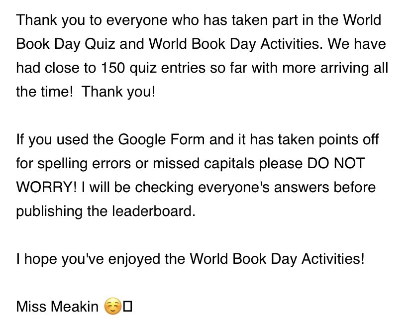 PoyntonHigh's tweet photo. We’ve had over 150 responses to our World Book Day quiz so far and more coming in as we tweet! Well done to all students who have completed this. #WorldBookDay @PHS_GetReading @PHS__Library https://t.co/AxDd64CA5J