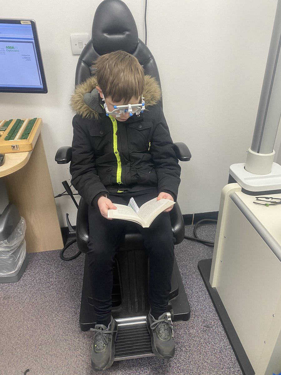 Pixipip's tweet photo. Sneaking a bit of reading in at the opticians 😂😂he stole their glasses too 🤦🏻‍♀️@class_6f @school_ws https://t.co/SPYOxO8WyK