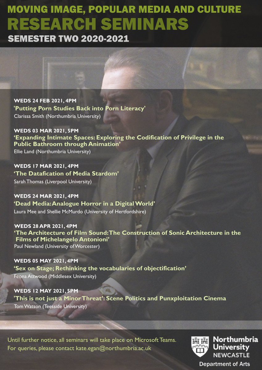 Updated schedule for the Moving Image, Popular Media and Culture seminar series this semester.  We have an additional paper this semester from <a href="/TWatsonviolence/">Tom Watson</a> at 5pm on 12th May!