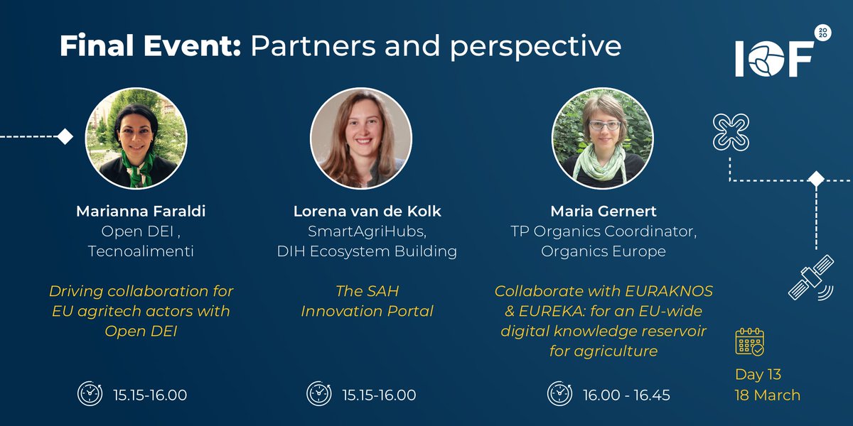 Day 3 is dedicated to the ecosystems of #research & #innovation working along the lines of @IoF2020. Join the session on @euraknos & @H2020Eureka at 4pm w/ @MariaGernert @OrganicsEurope, project coordinator @PSpanoghe @ugent & @LJPalczynski! Register now: iof2020.eu/final-event