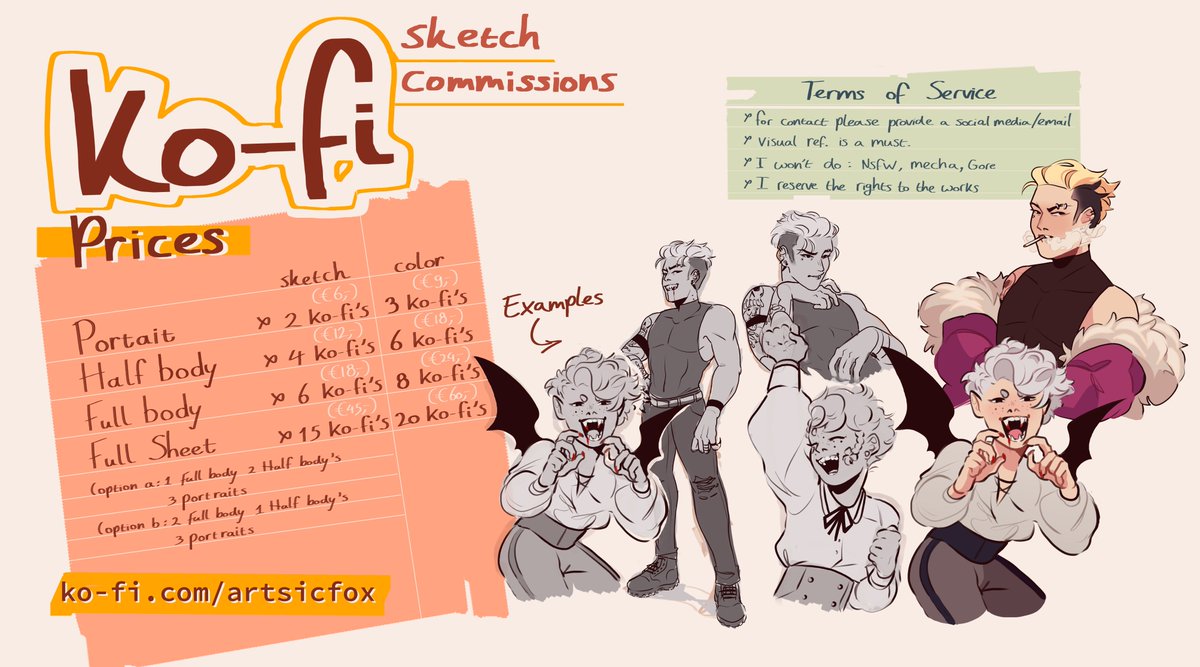 [Commissions]

I'll be opening 4 slots again, this time along with simple colored versions!
If you have any add. questions, my DM's are open!
https://t.co/ii1iWWwahe 