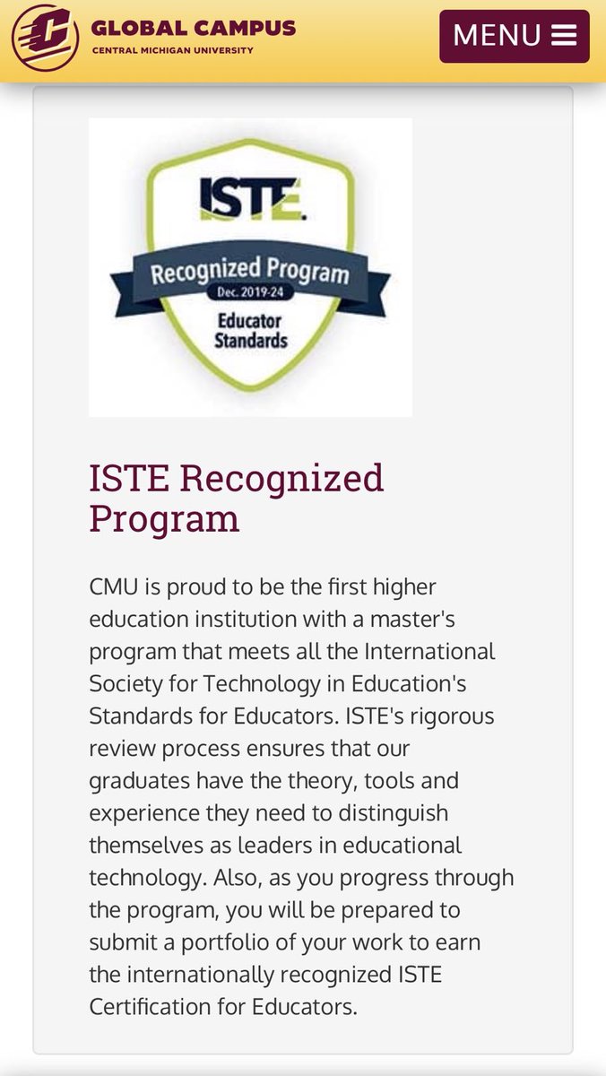 drjennparker's tweet photo. A great combination - a Master’s and #ISTECert - now that’s #innovation #online @EdTechCmich @CMUGlobal #edtechchat #MALDT https://t.co/Ttvs8RKDMw