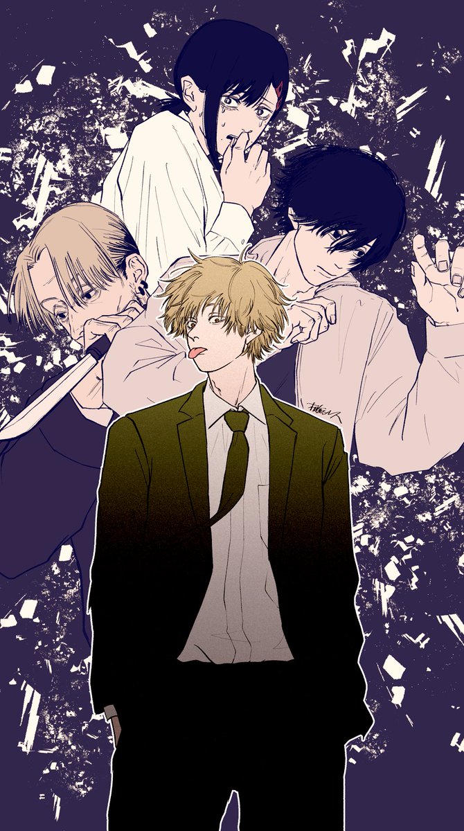 denji (chainsaw man) 1boy necktie tongue out tongue blonde hair solo male focus  illustration images