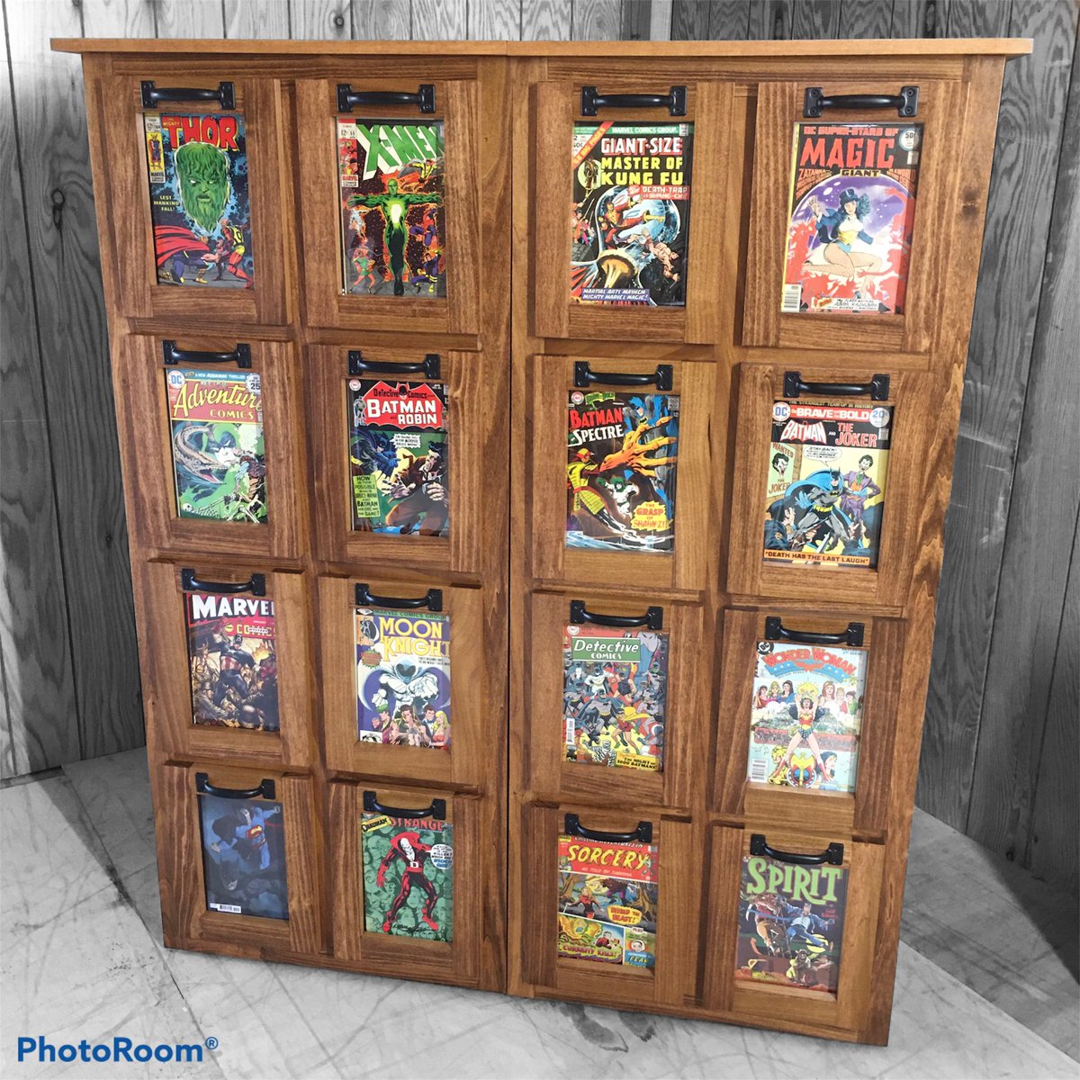 A Beautiful 16 Drawer Set we just finished up! Message us on FB or IG for more info. 
#comicbooks #comicstorage #comics #comicdisplay #comiccollecting
