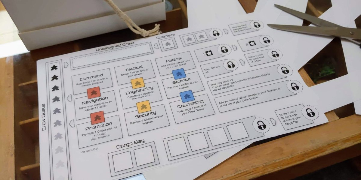 Printed and cut out the latest version of my first game (a Star Trek inspired euro game). Ready for <a href="/Fastaval/">Fastaval (official)</a> 🤩