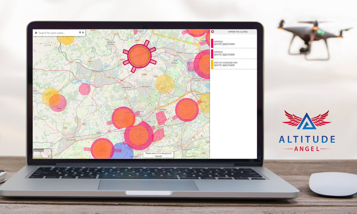 altitudeangel's tweet photo. Whether you fly #drones professionally or just for fun, we provide the tools to help you operate #safely. Our #AirspaceMap is a free resource which allows users to view the latest #airspace restrictions and hazards. Find out more here: https://t.co/wq2i16p2h8 #DronesForGood #UTM https://t.co/xxyt60clFM