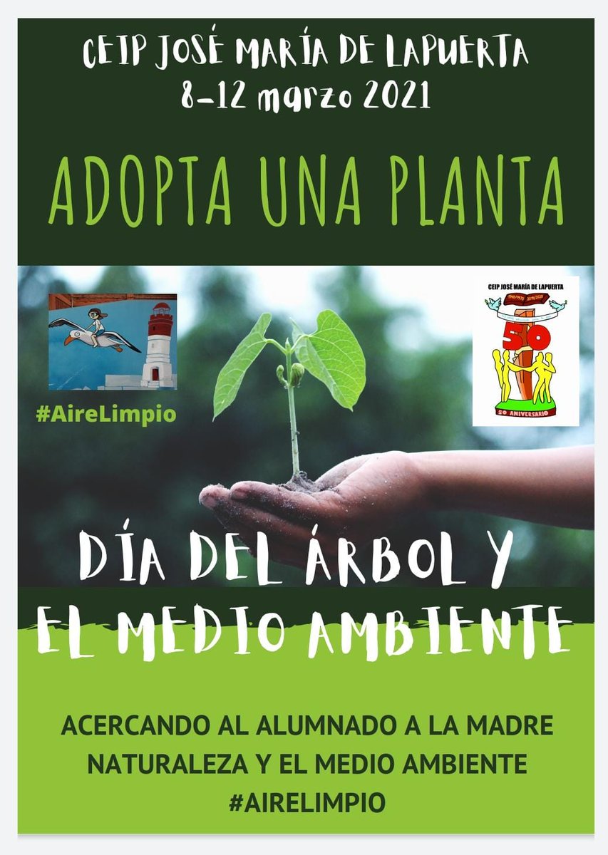 La semana próxima celebramos el #DíaDelÁrbol y el #MedioAmbiente con actividades relacionadas con el respeto a la #Naturaleza. Además de otras actividades, cada clase va a adoptar una planta para aprender a cuidarla y a valorar su importancia. #AireLimpio <a href="/jaortegagarcia/">Juan Antonio Ortega</a>