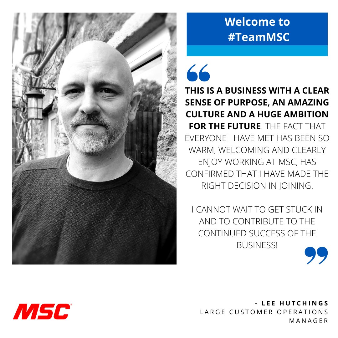Lee Hutchings has joined our Large Customer Operations team.  Lee brings with him vast experience in e-commerce, systems integration and developing an attractive large customer offer.

Welcome to #TeamMSC, Lee!👋

#JoinUs #BuiltToMakeYouBetter #OurPeopleOurStrengthOurDifference