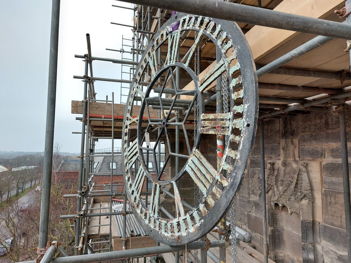 TimeAssured's tweet image. Our clockmakers have been busy ove the last couple of days,  removing four cast iron skeleton dials from a church in Leicester. They will be sand blasted, painted and then gilded with 23&amp;amp;1/2ct gold leaf before being refitted using stainless steel fixings.